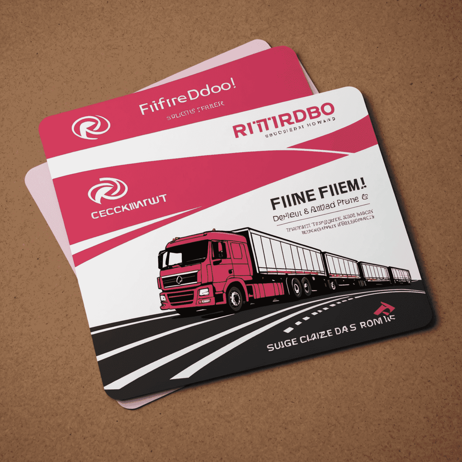 rtifiredo.com logo - A stylized road transport card with red and pink accents