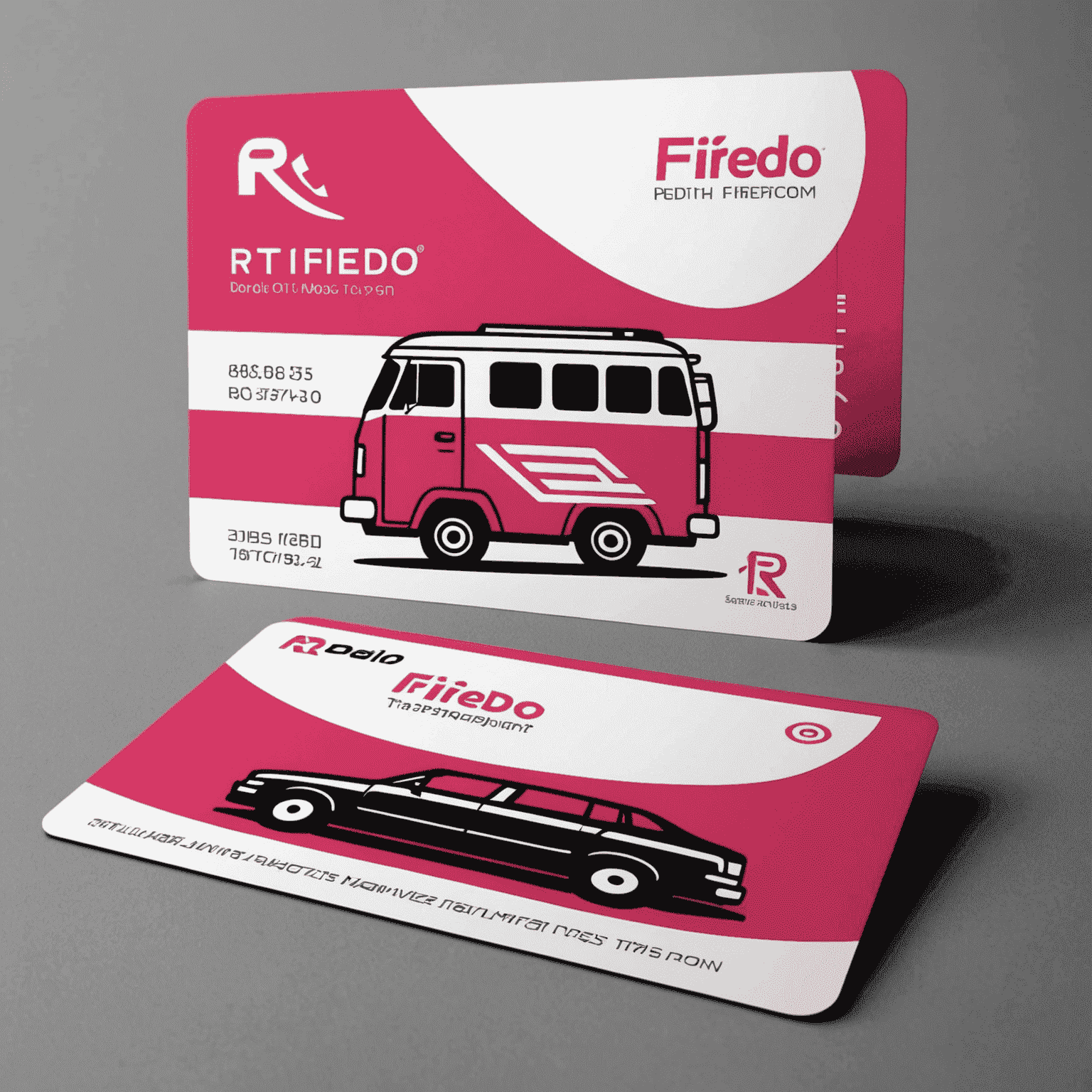 rtifiredo.com logo - A stylized road transport card with red and pink accents