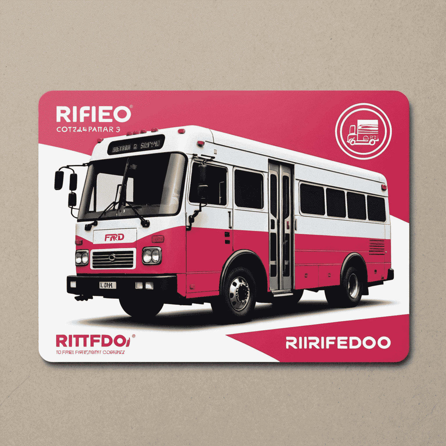 rtifiredo.com logo - A stylized road transport card with red and pink accents