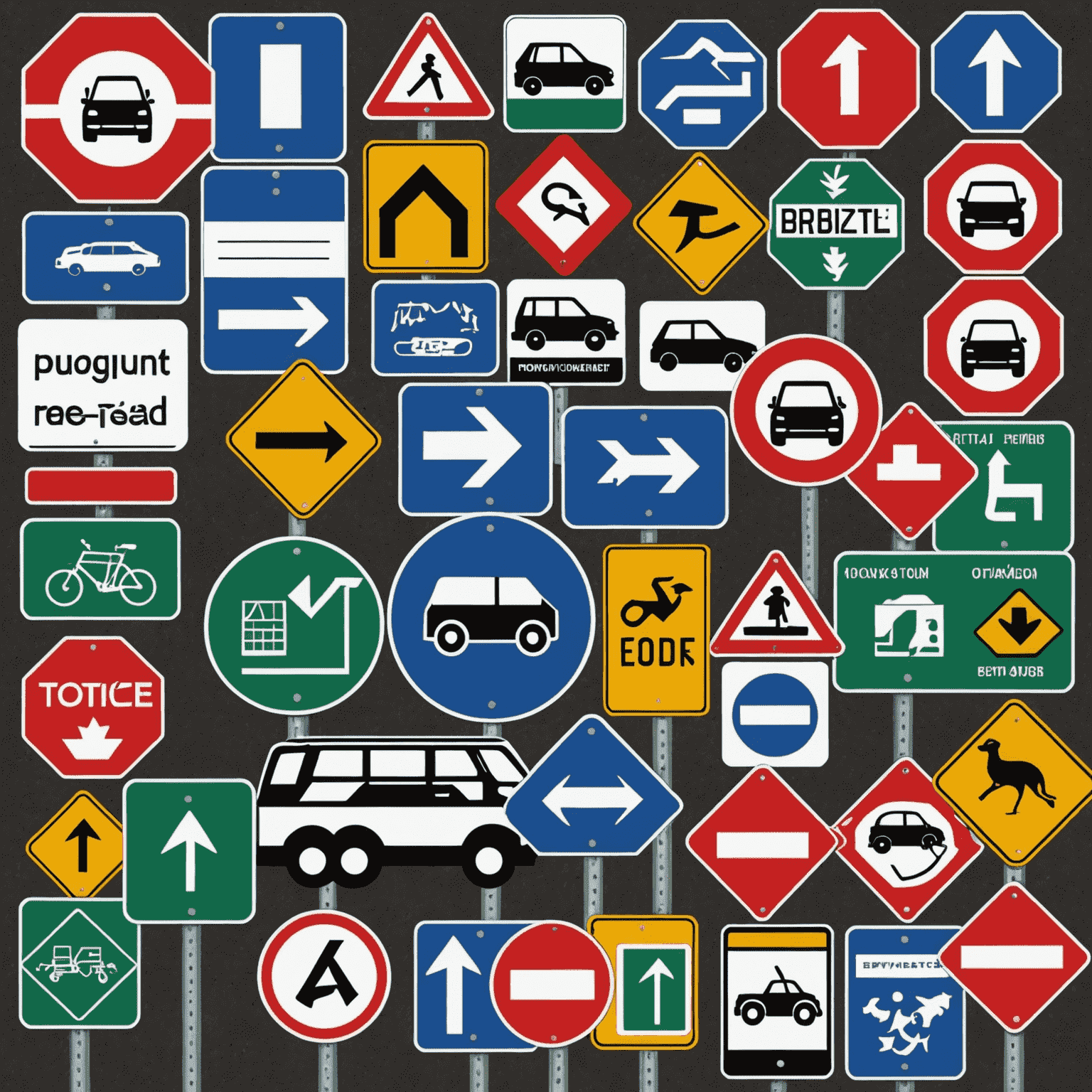 A collage of road signs, transport cards, and official documents representing the latest regulations for road transport cards