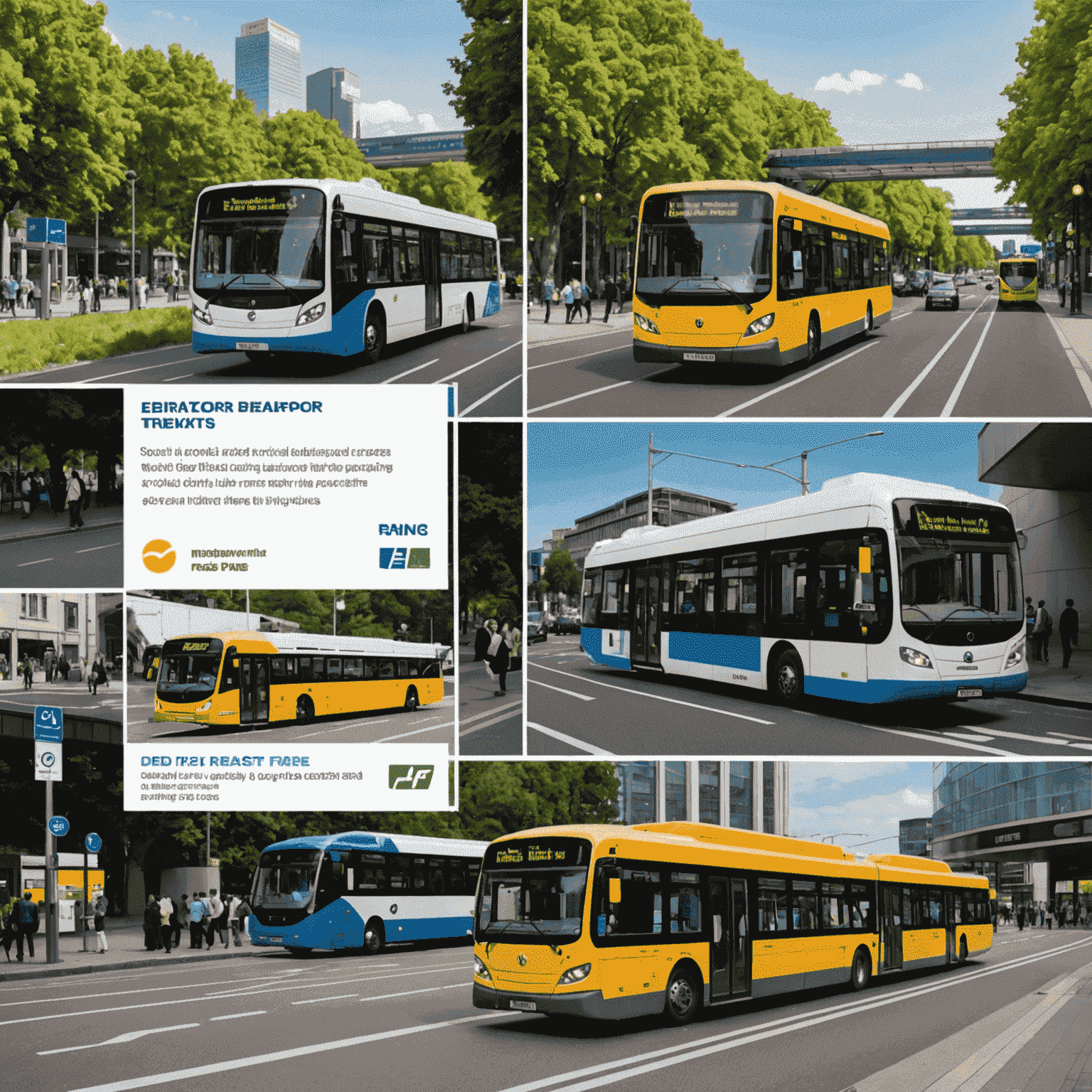 A collage showing various benefits of the road transport card: discounted fares, priority boarding, and special access to transport hubs.